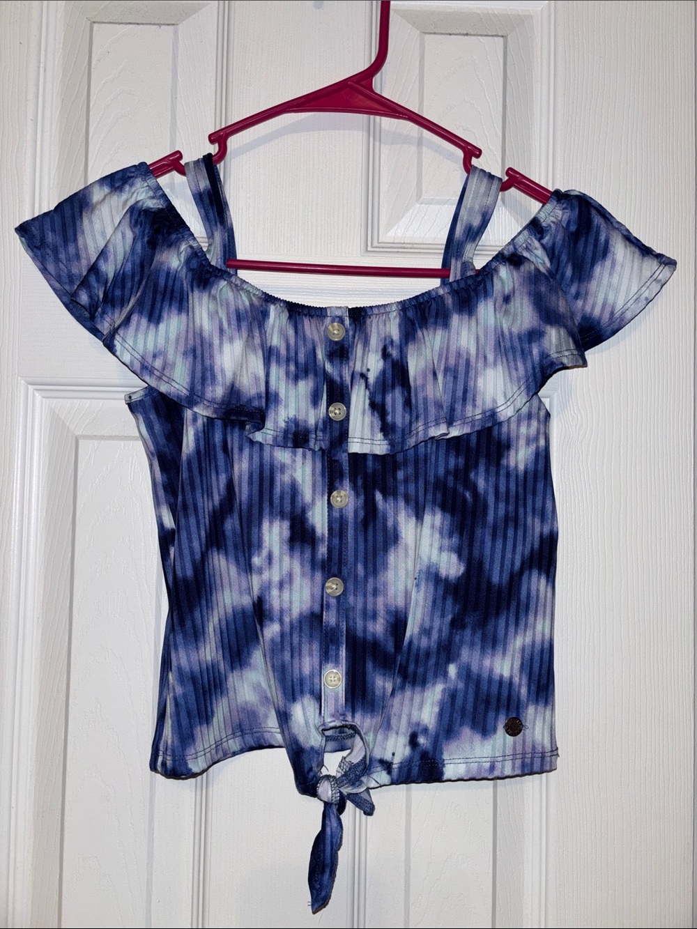 Justice Blue Tie-Dye Off-Shoulder Ruffle Top
